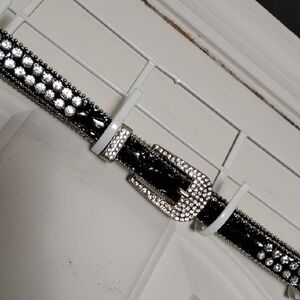 Elegant Black and Silver Rhinestone Belt